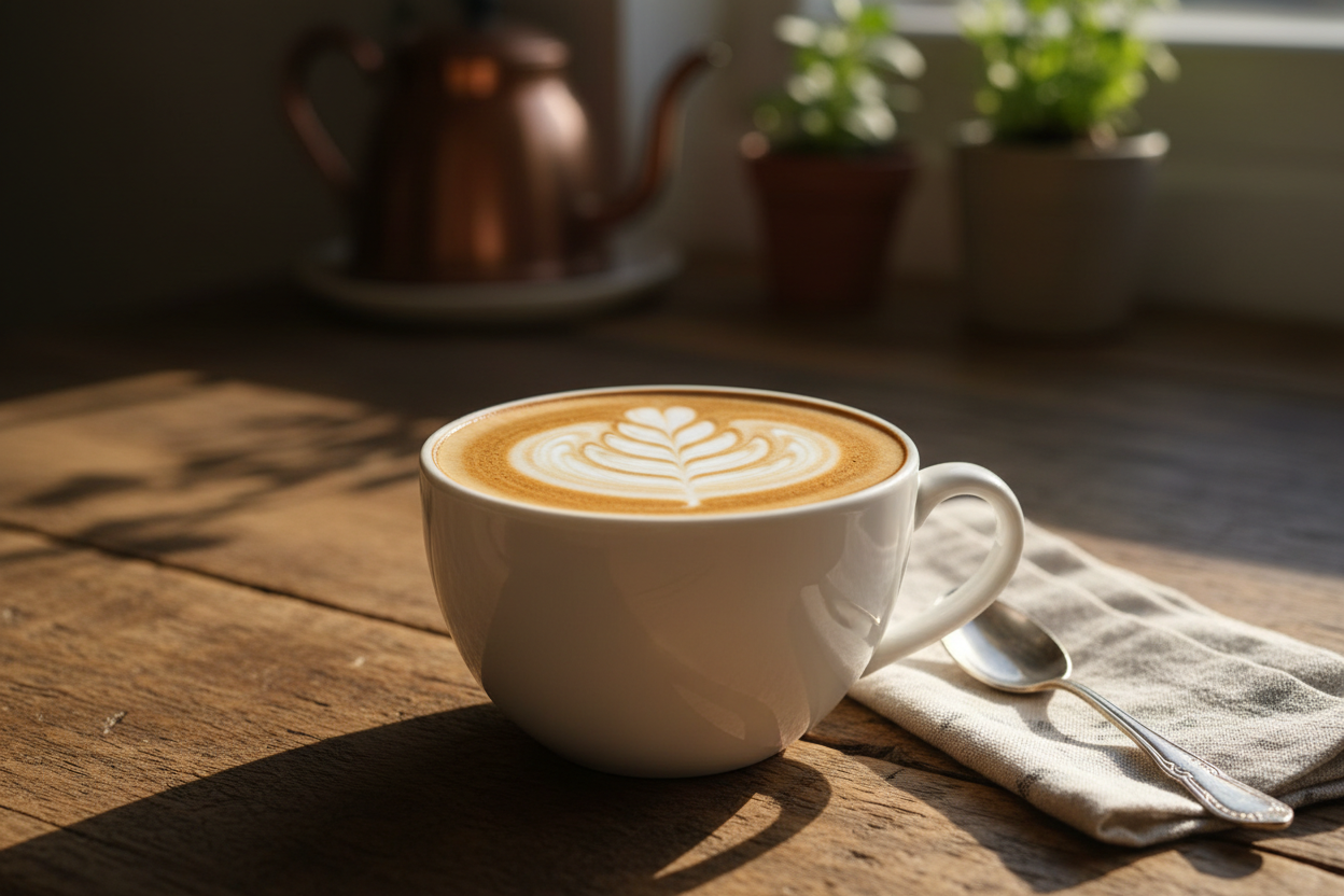 Cappuccino con latte art a forma di cuore