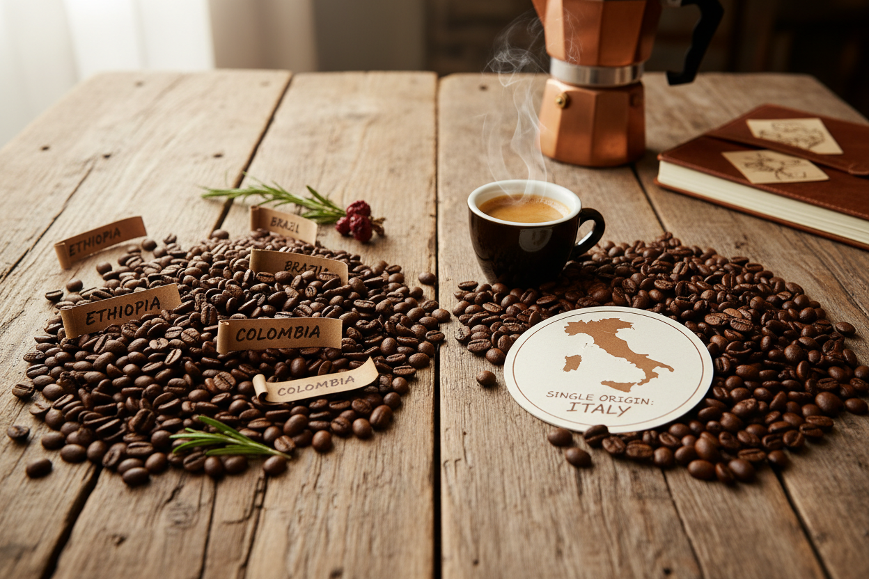 Chicchi di caffè tostati per una miscela espresso